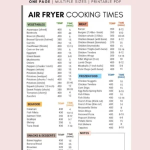 Printable Air Fryer Cooking Times